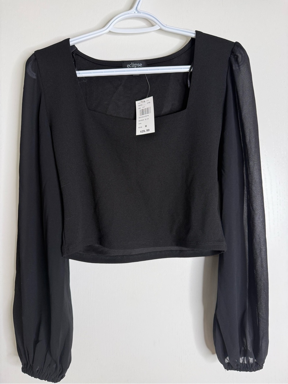 Eclipse Black Square-Neck Long-Sleeve Crop Top Women's Medium